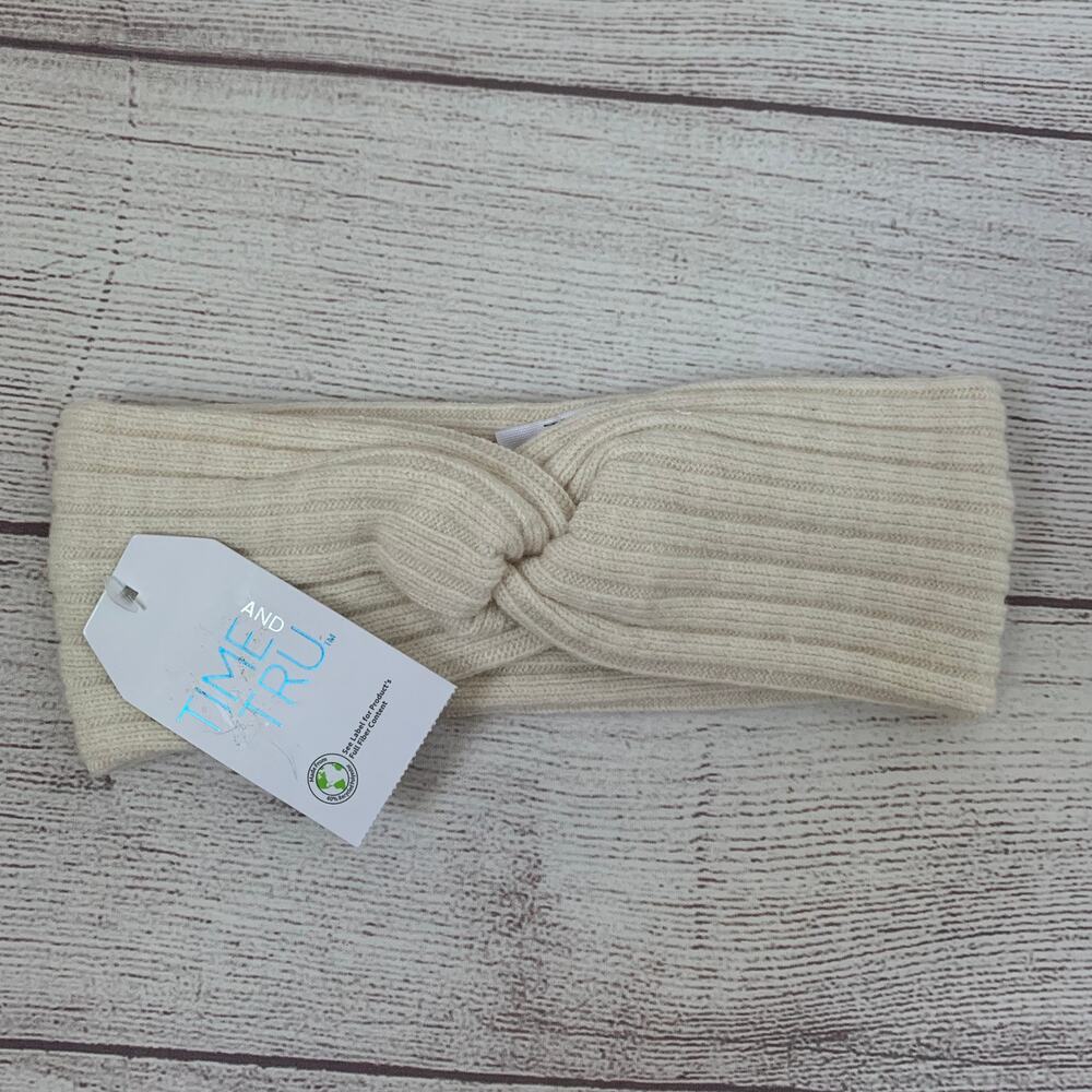 Time and Tru Off White Knit Headband Ear Warmer Winter Twisted Bow One Size